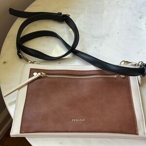 New Perlina leather Two-Tone Crossbody Bag in Brown and Cream